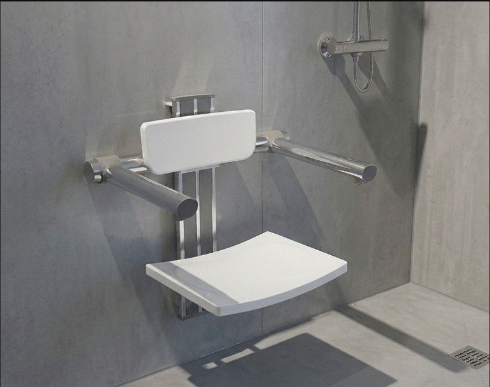 Accessible shower seat in a modern walk-in shower