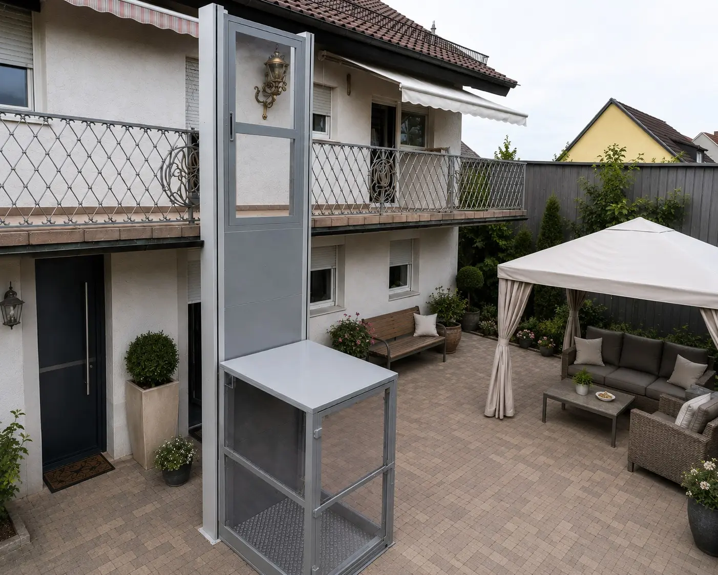 Sigma platform lift's aluminium structure installed outdoors in a UAE commercial development